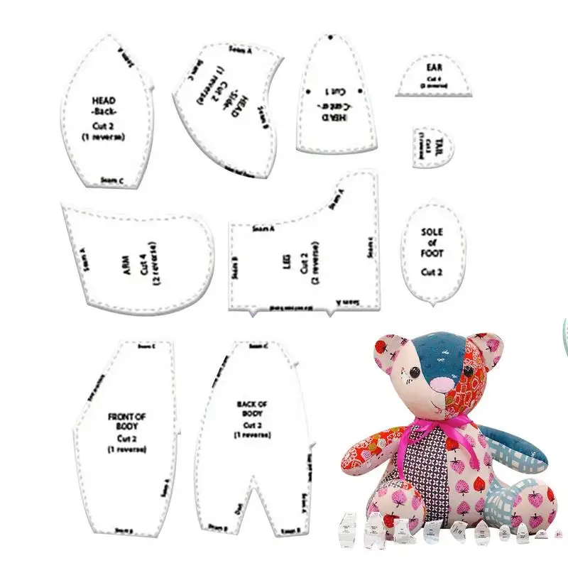 Acrylic Memory Bear Template Ruler Tool Practical Transparent Sewing Pattern Templates for Cutting Fabric Clothes Sewing