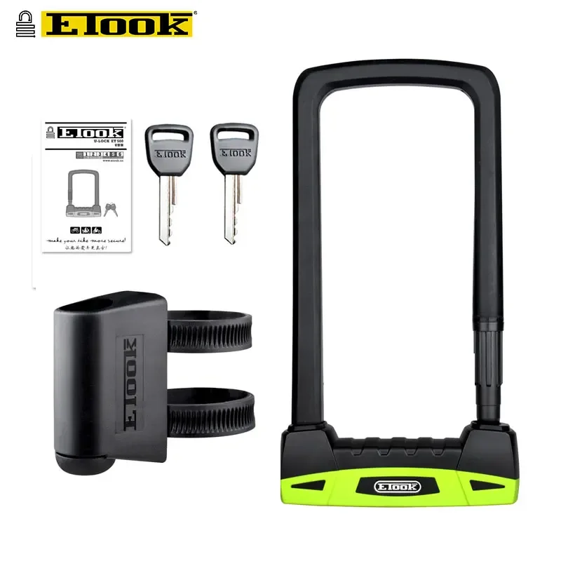 ETOOK Heavy Duty U Lock Electric Scooter Motorcycle Swiss Engineered Lock 17mm Bicycle D Lock with Silicone