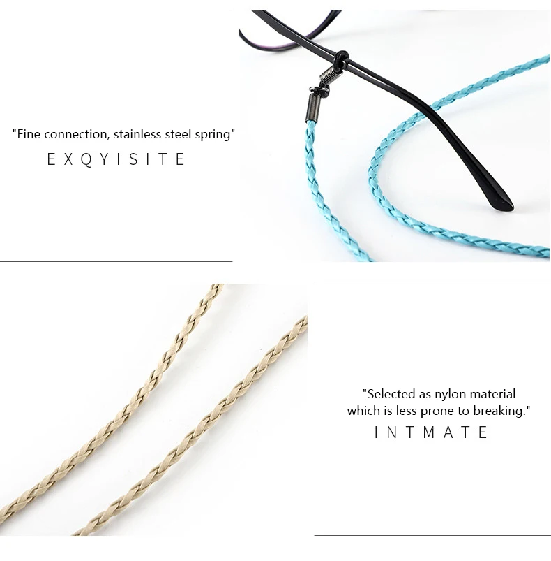 Mehrfarbiger geflochtener Leder-Brillenriemen, Anti-Verlust-Sonnenbrillenband, rutschfeste Brillenkette, Halsschnurhalter für Damen und Herren – Detail 7