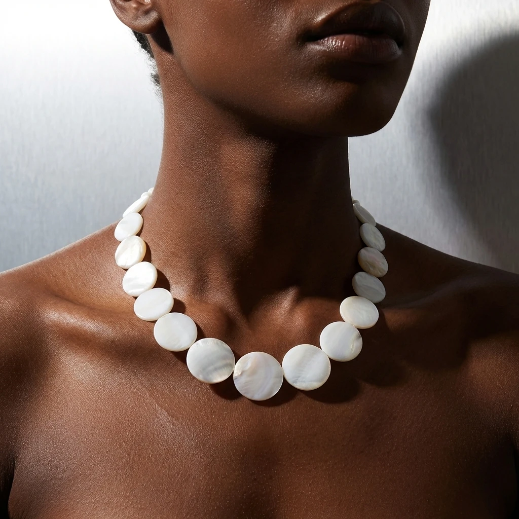 Vintage Runde Weiße Muschel-Choker-Halskette für Frauen, Böhmische Geometrische Spleiß-Ketten mit Anhängern, Vielseitiger Alltagsschmuck – Detail 3