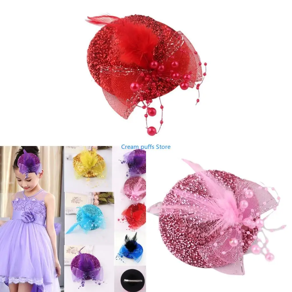 50LE Flower Fascinator Glitter Mesh Girl Fascinator Hat Tea Party Fascinator