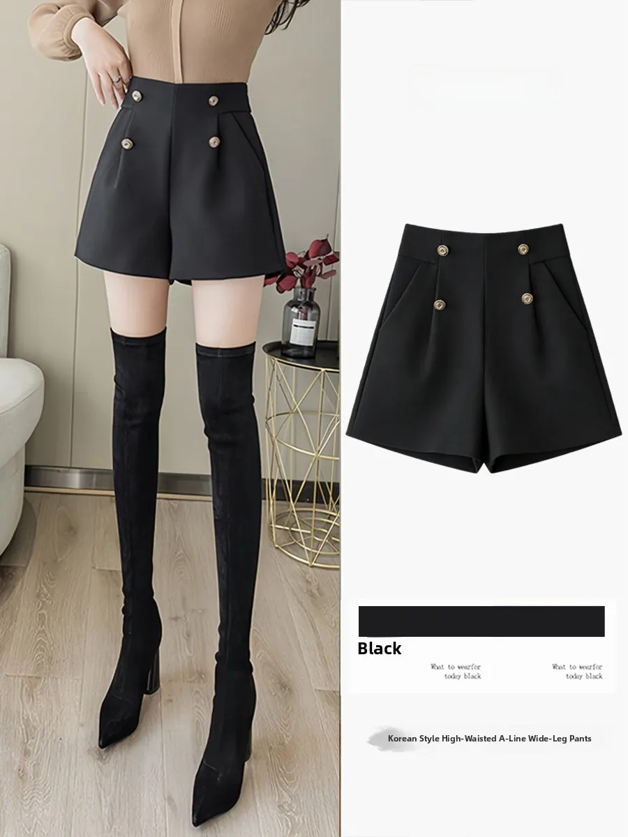 

High Waist Double Breasted Suit orts Women's Casual Wide Leg Pants Spring Autumn New Sle Korean Version Slimming A-Line