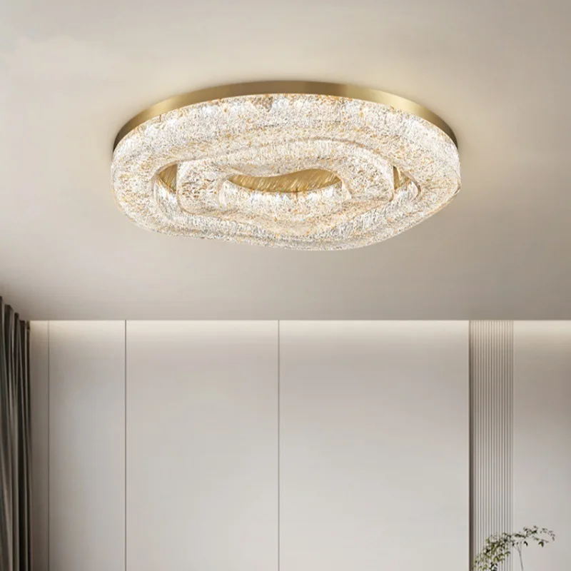 Modern Designer Luxury Living Room Crystal Ceiling Light LED Golden Circular Copper Dining Room Home Decoration Lighting Fixture