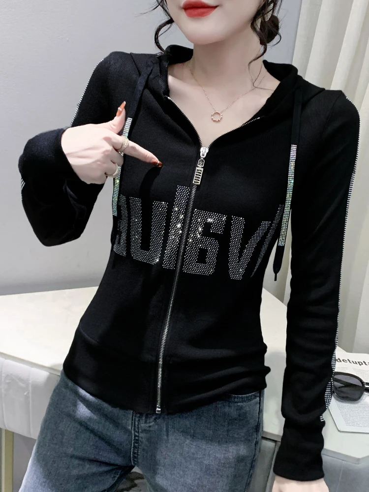 

Повседневная женская весенне-осенняя шляпа на молнии с вышивкой бриллиантами, длинный кардиган све, топ Sli для поездок на работу, облегающий 3D декор...