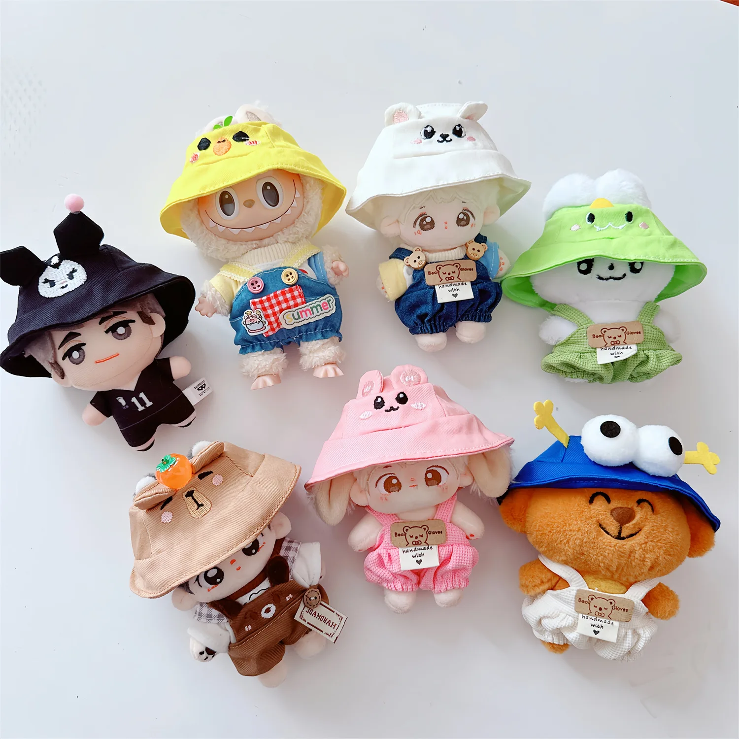 17cm Mini Plush Doll'S Clothes Outfit Accessories Cute Hat Overall for Labubu Clothes Time to chill Doll Clothes