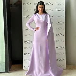 Customized Jiayigong New Fashion Lavender Satin Gala Dresses O-Neck Full Sleeves With Sweep Train A-line Floor Length Evening Pr