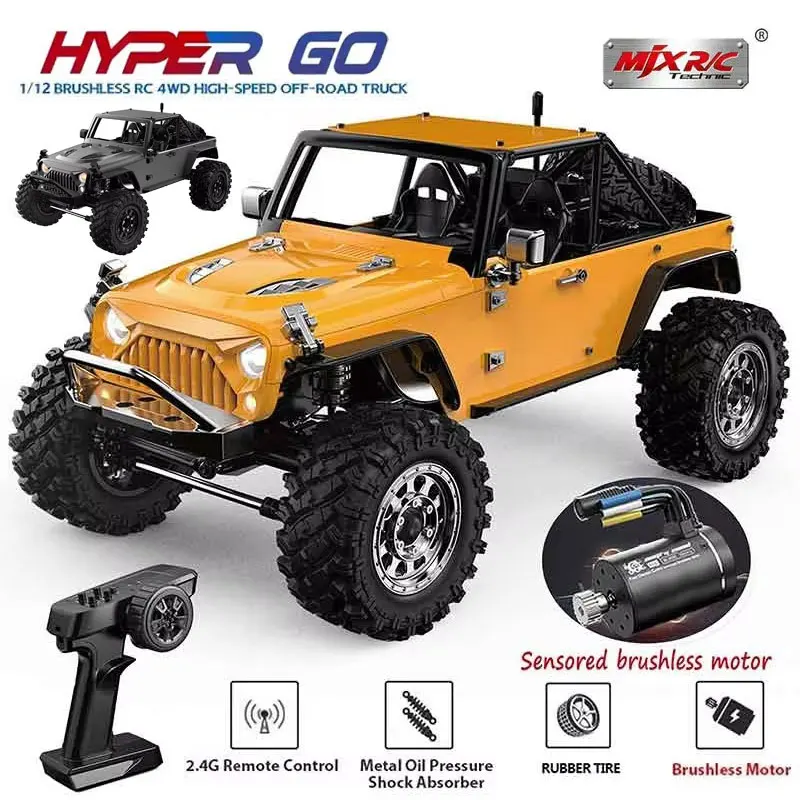 MJX Hyper Go H12Y+ 1/12 4WD RC Car Professional Off-Road Racing 12km/H Sensored Brushless Motor 2.4G Remote Control Cars Truck