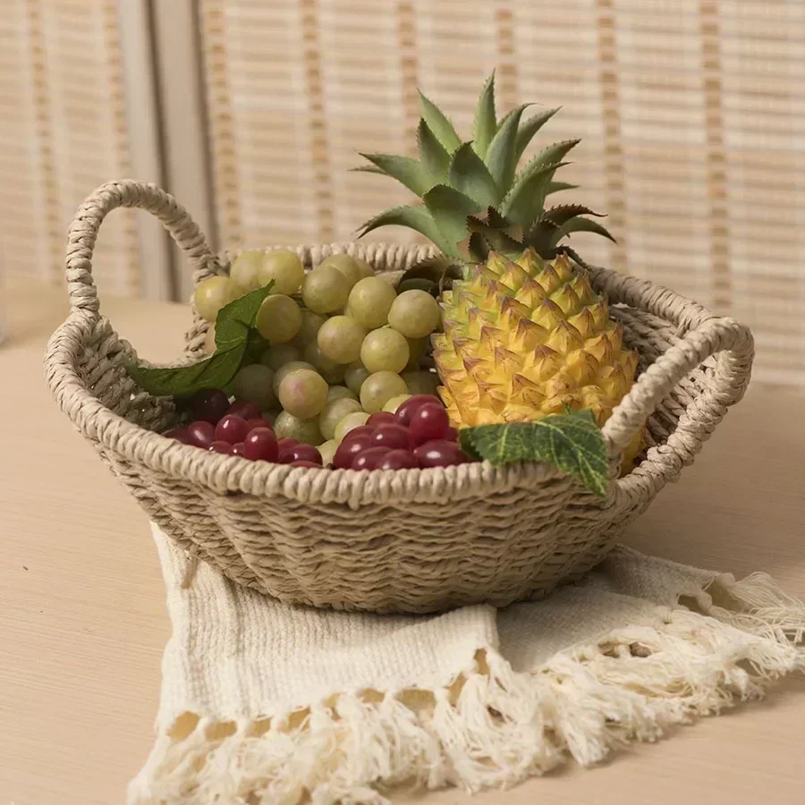 

Hand-woven Environmentally Paper Rope Woven Storage Basket Straw Rattan Home Desktop Sundries Kitchen Fruit Storage Basket