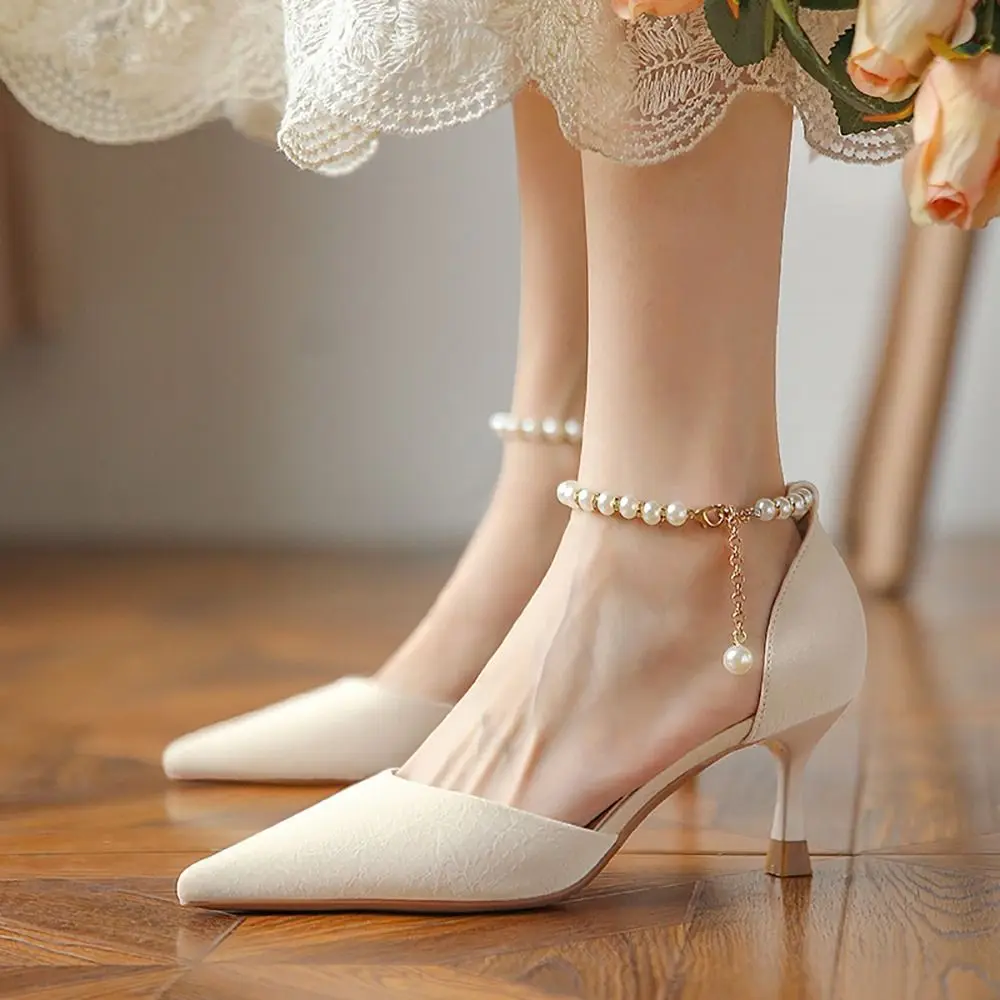 Ankle Holding Anti-skid High-heeled Shoes Straps White Adjustable Women Shoelaces Pearl Heels Band