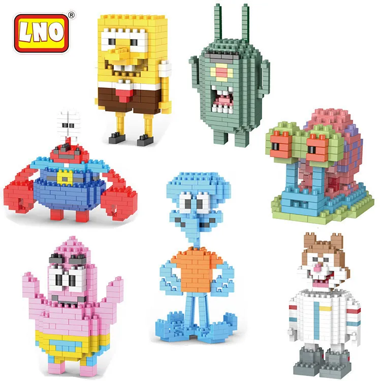 SpongeBob SquarePants Cartoon Building Blocks Anime Figure Patrick Star Squidward Tentacles Mini Action Figure Toy Kids Gift