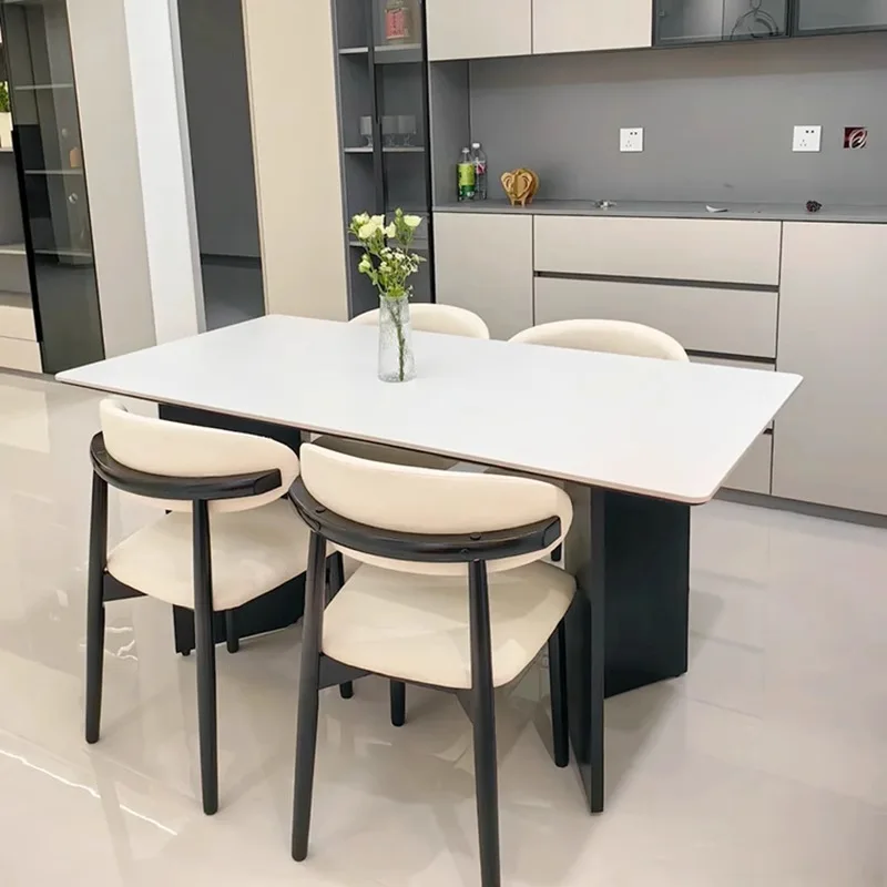 Solid wood rock slab dining table and chair combination rectangular  simple household size small apartment ash wood minimalist