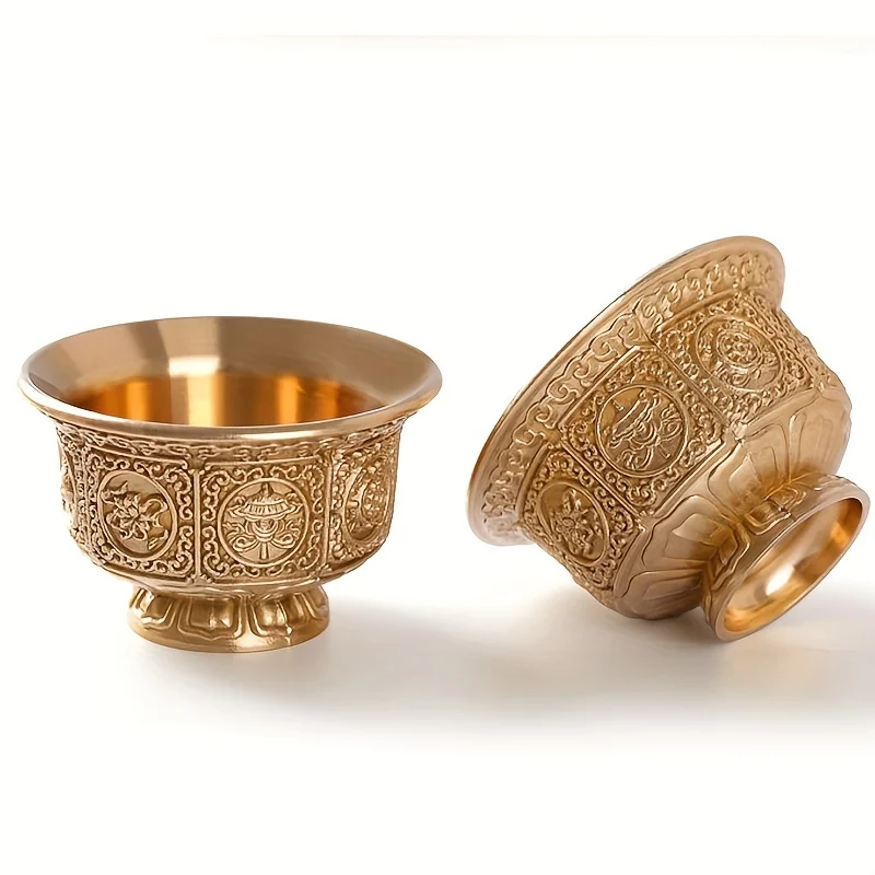 

1pcs Copper Drinking Bowl Auspicious Tibetan Alloy Holy Water Cup Golden Buddhist Bowl Gift Indoor Altars Desktop Decorative