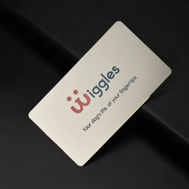 

Custom White Metal Card for Wiggles Pet Service Branding Metal Card
