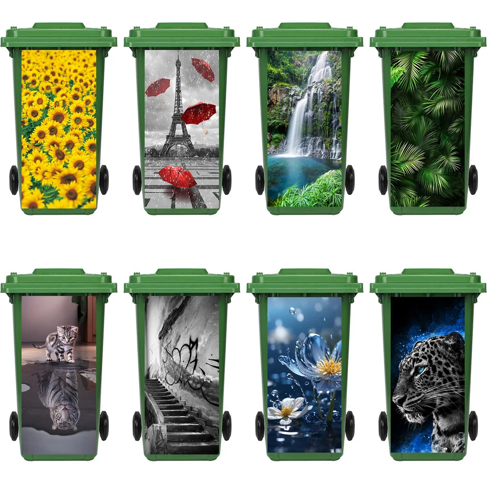 3D Animals and Plants Outdoor Trash Can Sticker Waterproof Removable Mural DIY Trash Can Lid Decal Home Decor Sticker