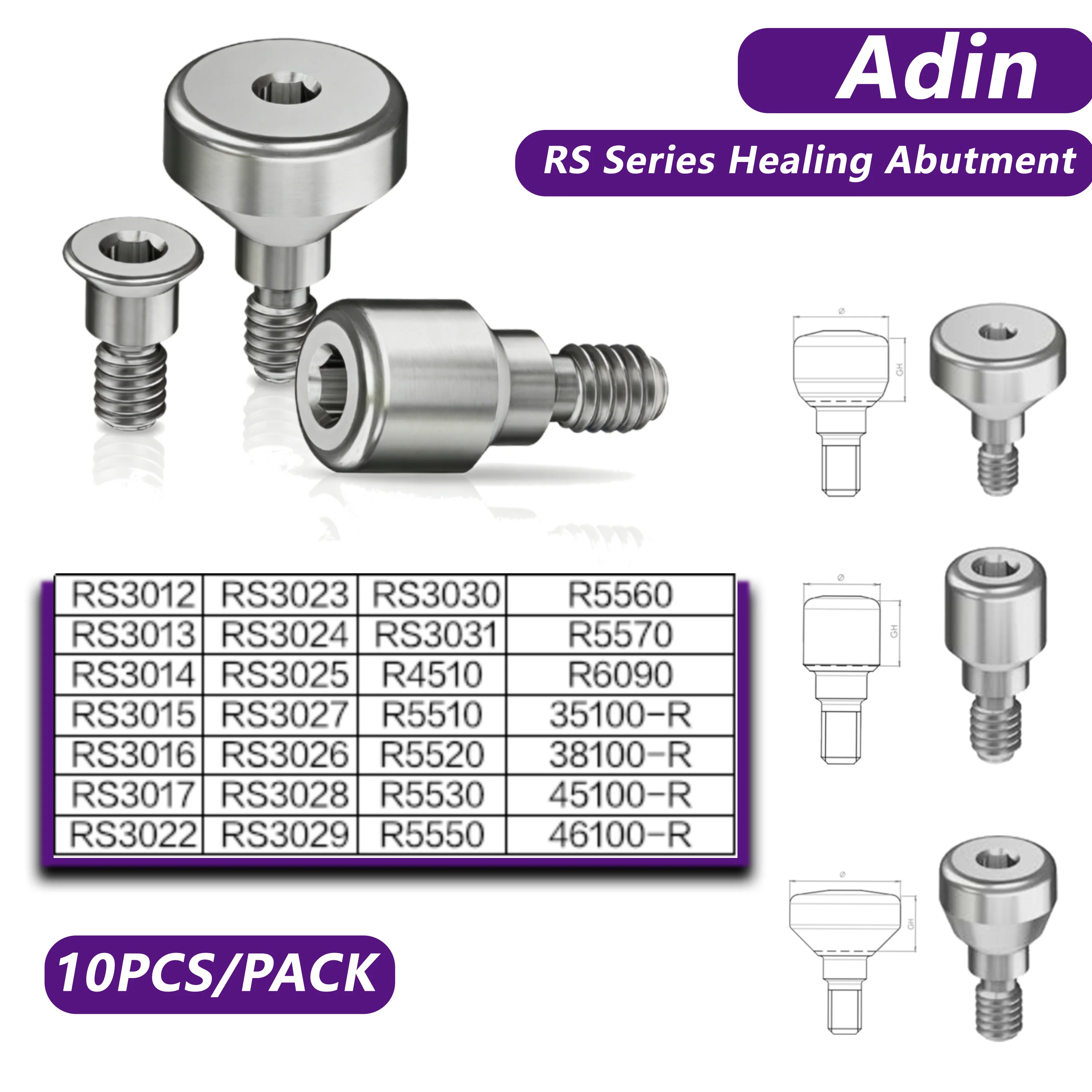 

10Pcs/lot Titanium Healing Abutment for Adin RS Series | Adin Compatible Dental Implant Healing Accessories