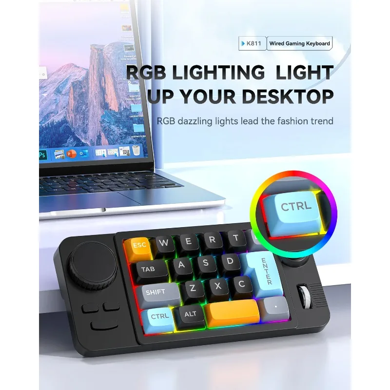 

MKESPN K811 Mechanical Small Keyboard Hot Swap Wired with Volume Scroll Jostic 19Keys Programmer Keypad for Computer Lapto Game