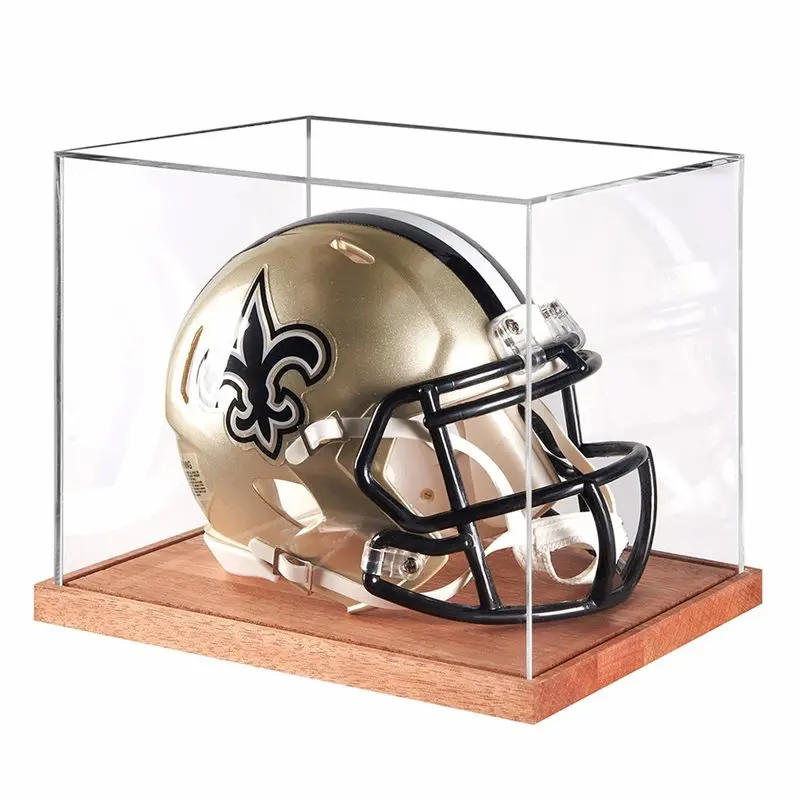 DT19 Mini Helmet Display Case, Clear Acrylic 1/2 Football Baseball Helmet Box with Solid Wood Base, UV Protection, Dust-Proof