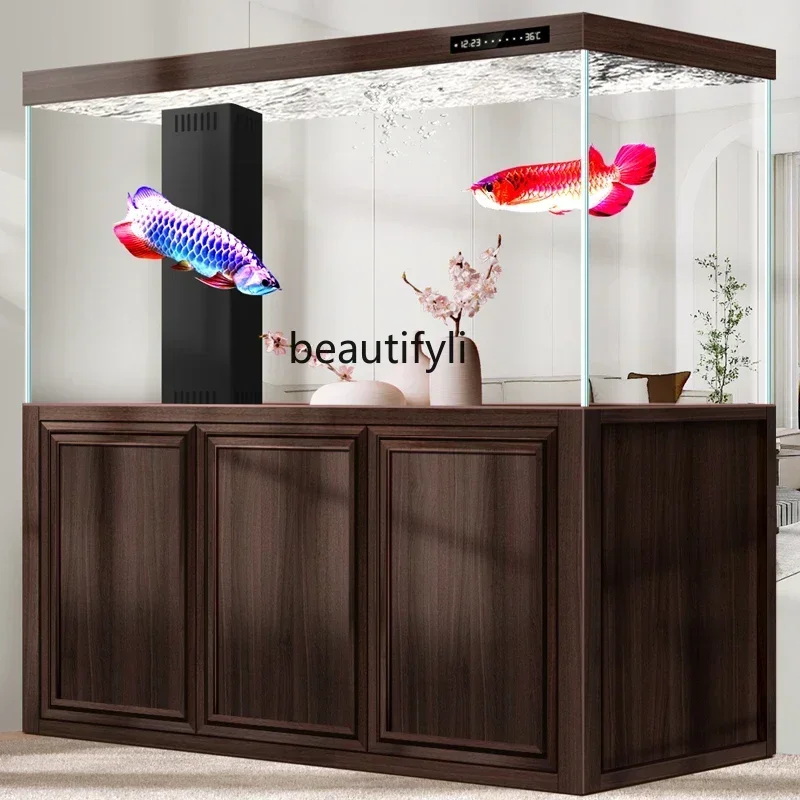 

yj7 Large arowana tank aquarium living room home office floor ecological water-free ultra-white glass bottom filter