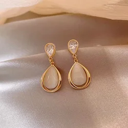 2024 New Luxury Zircon Water Drop Earrings for Women Korean Fashion Rhinestone Opal Earring Jewelry Gift Wholesale