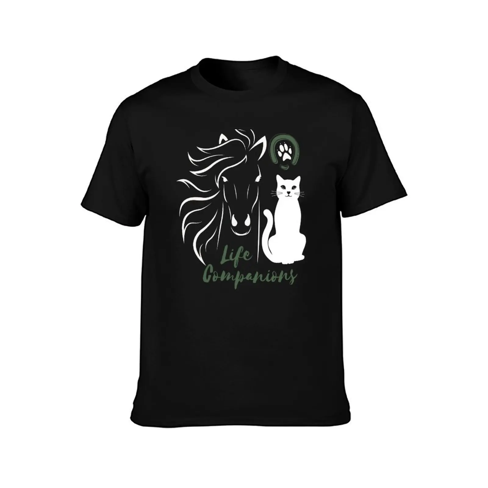 Life Companions Cat and Horse T-Shirt Summer Casual Cotton Tee Oversized Streetwear Tops Vintage Graphic Print 100% Cotton