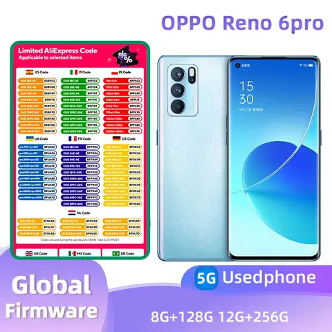 oppo Reno6 pro 5G Android CPU MediaTek Dimensity 1200 6.55 inches Screen 12GB RAM 256GB ROM 64MP camera All Colours  used phone