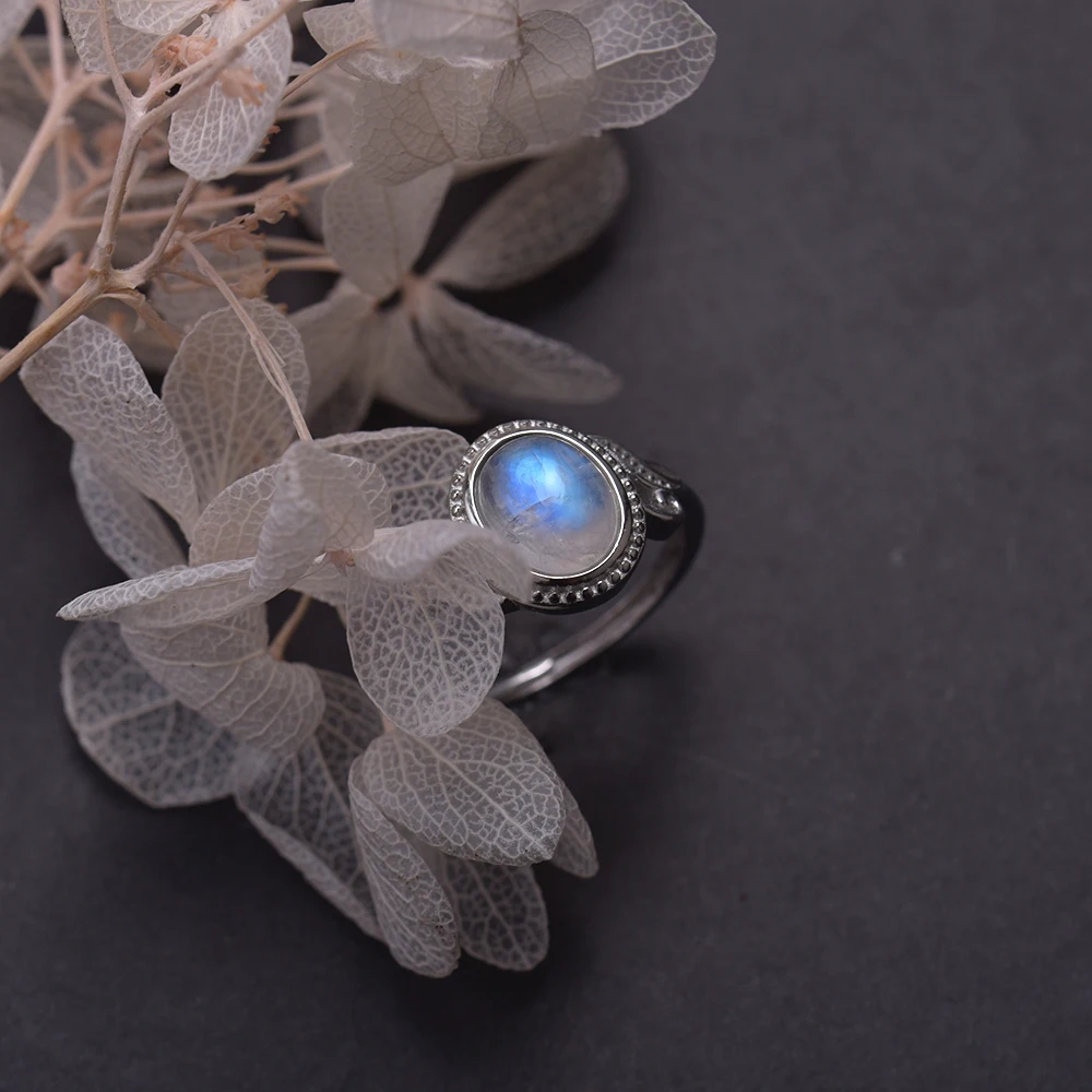 ITSMOS anillo ovalado de plata de ley con piedra lunar geométrica para mujer, bandas de piedras preciosas naturales Retro, joyería de boda de lujo