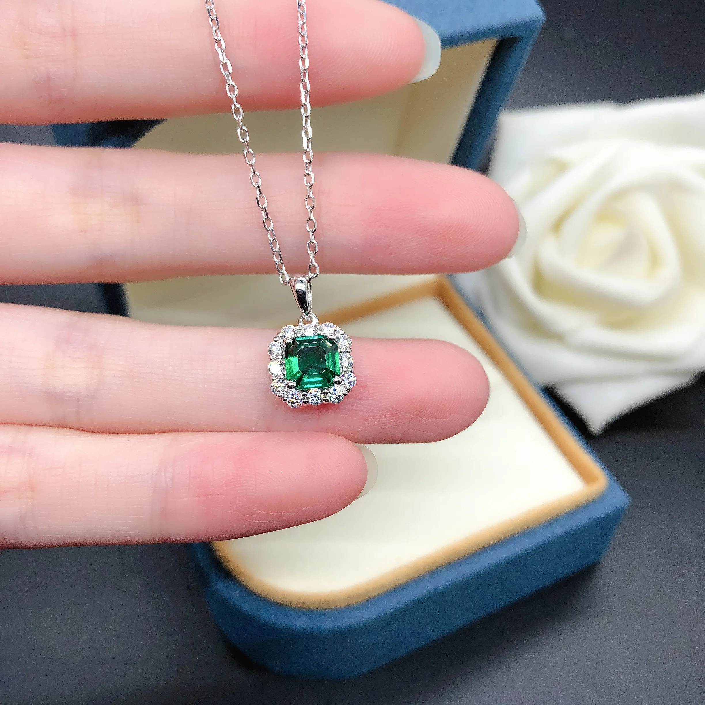 Vogue 1ct 6x6mm Asscher schliff im Labor gewachsene Smaragd Diamant Anhänger Halskette für Frauen 18 Karat 750 Weißgold Hochzeits schmuck 081 – Detail 3