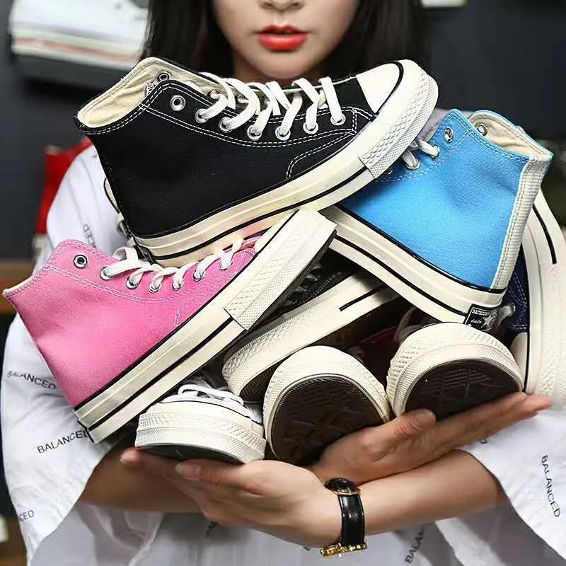 2025 high version 1970s canvas shoes female increased rust blue bottom low high -top vulcanized retro plate men's milk tea color