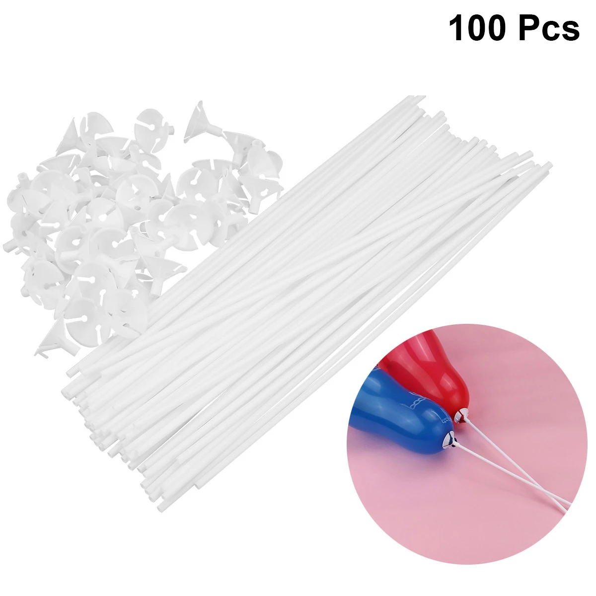 

100pcs Balloon Holder Cup Assembly with Stick Triangle Passneck for Large Latex Foil Balloons Party Festival Decor