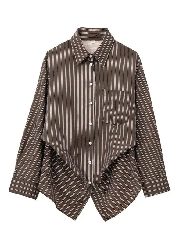 

Casual Striped Long Sleeve Women's Shirt Loose Fit Polyester Fabric Printed Design Turn-down Collar Button-Up Casual Wear