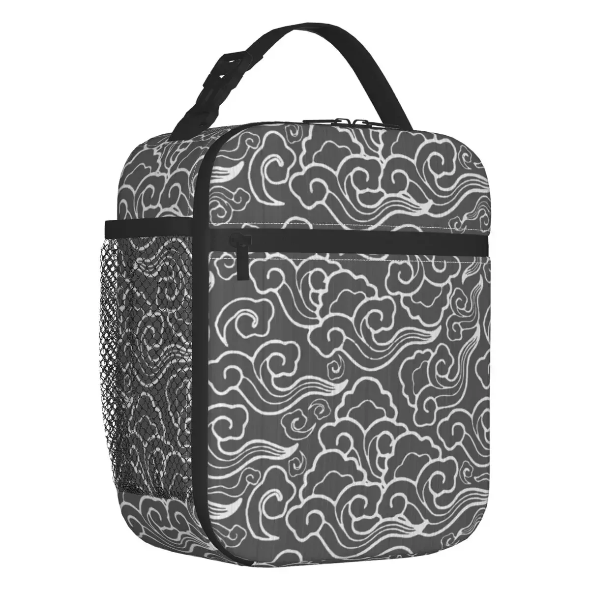 

Retro Japanese Clouds Insulated Lunch Bag for Women Resuable Graphite Gray Cloud Cooler Thermal Lunch Box Office Work School