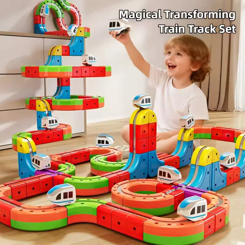 

Магнитный конструктор STEM: Железнодорожная трасса, сборные блоки, магнитный лабиринт с поездами, развивающие игрушки для детей, подарки