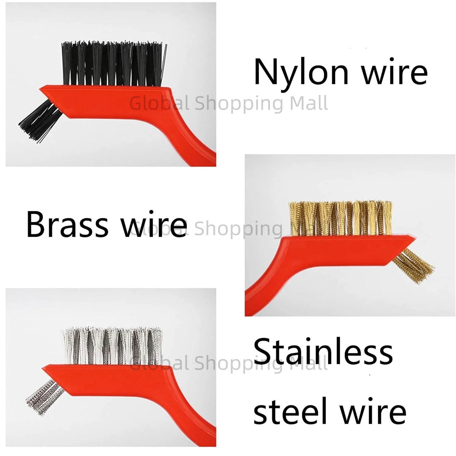 Wire Brush Set for Cleaning Rust Removal in Holes 3PC Brass/Stainless Steel/Nylon Small Metal Wire Brush with Curved Handle Grip