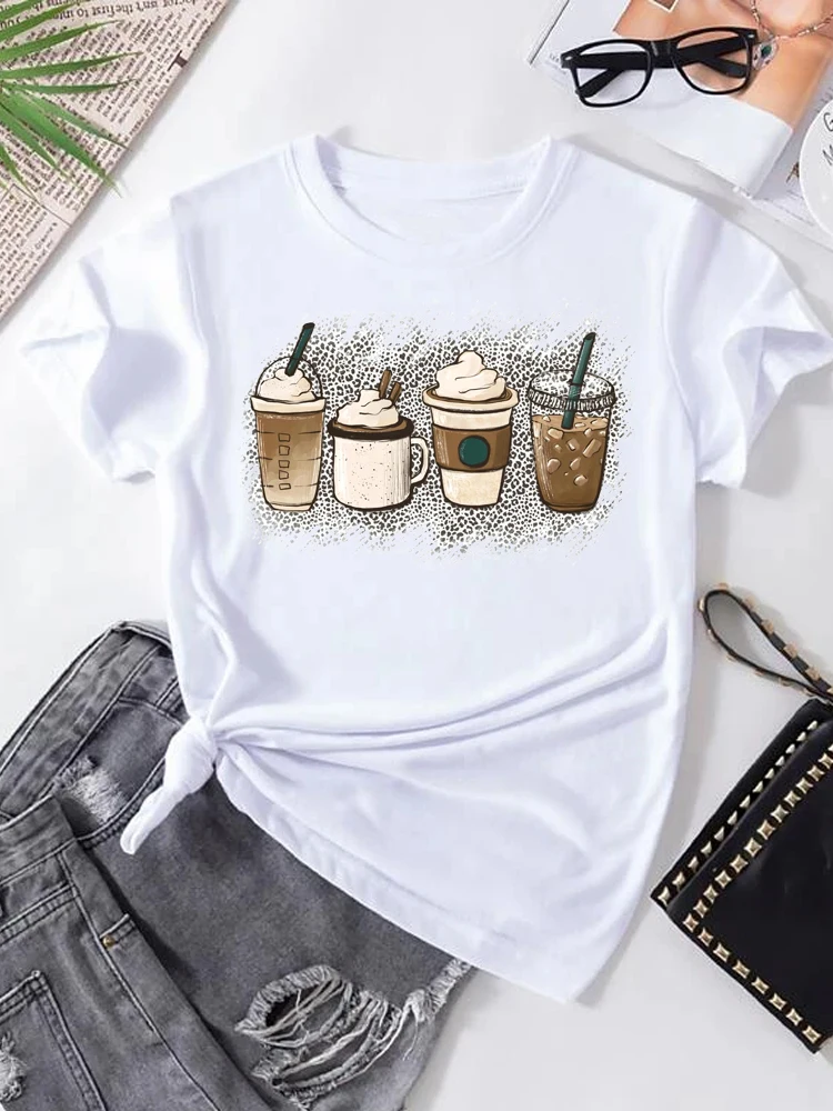 Maycaur Hot Sale Coffee Cup Print Valentine T Shirt Women 90s Harajuku Kawaii Fashion T-shirt Korean Style Top Tee Female Tshirt