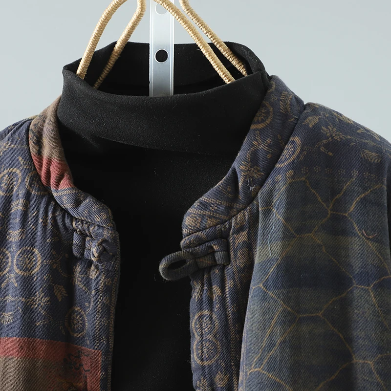 Warm Cotton Jaet Women's Retro Button Long Sve Straight Cut Thermal Cotton Clothes Stand Collar Ket Cotton Coat 2025