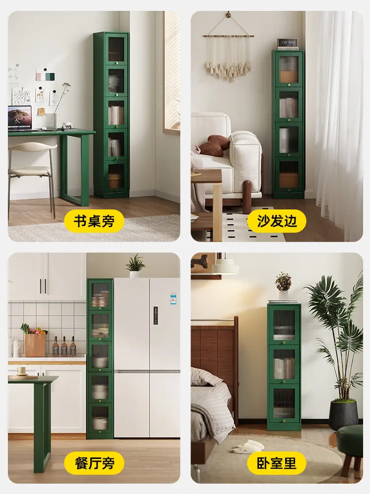 Solid wood bookcase crevice bookshelf living room storage cabinet household storage against the wall dustproof simple narrow