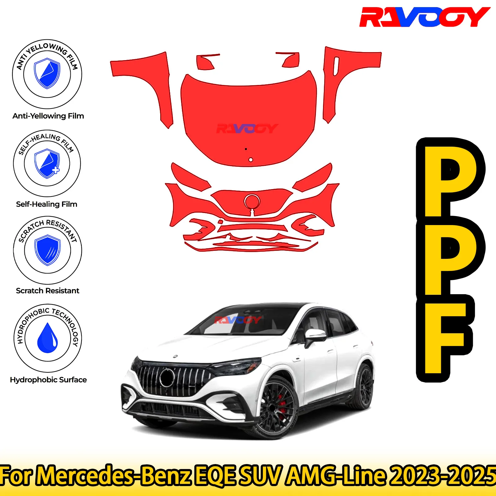 

For Mercedes-Benz EQE SUV AMG-Line 2023-2025 Glossy Matte Black Precut front PPF Kit Paint Protection Film