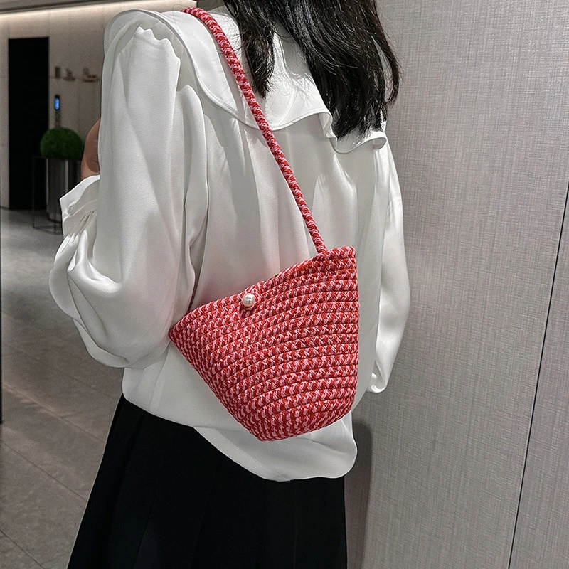 

Повседневная хлопчатобумажная плетеная Женская сумочка, маленькая Летняя Пляжная Сумка-тоут из шеллаша, Женская дорожная сумка через плечо