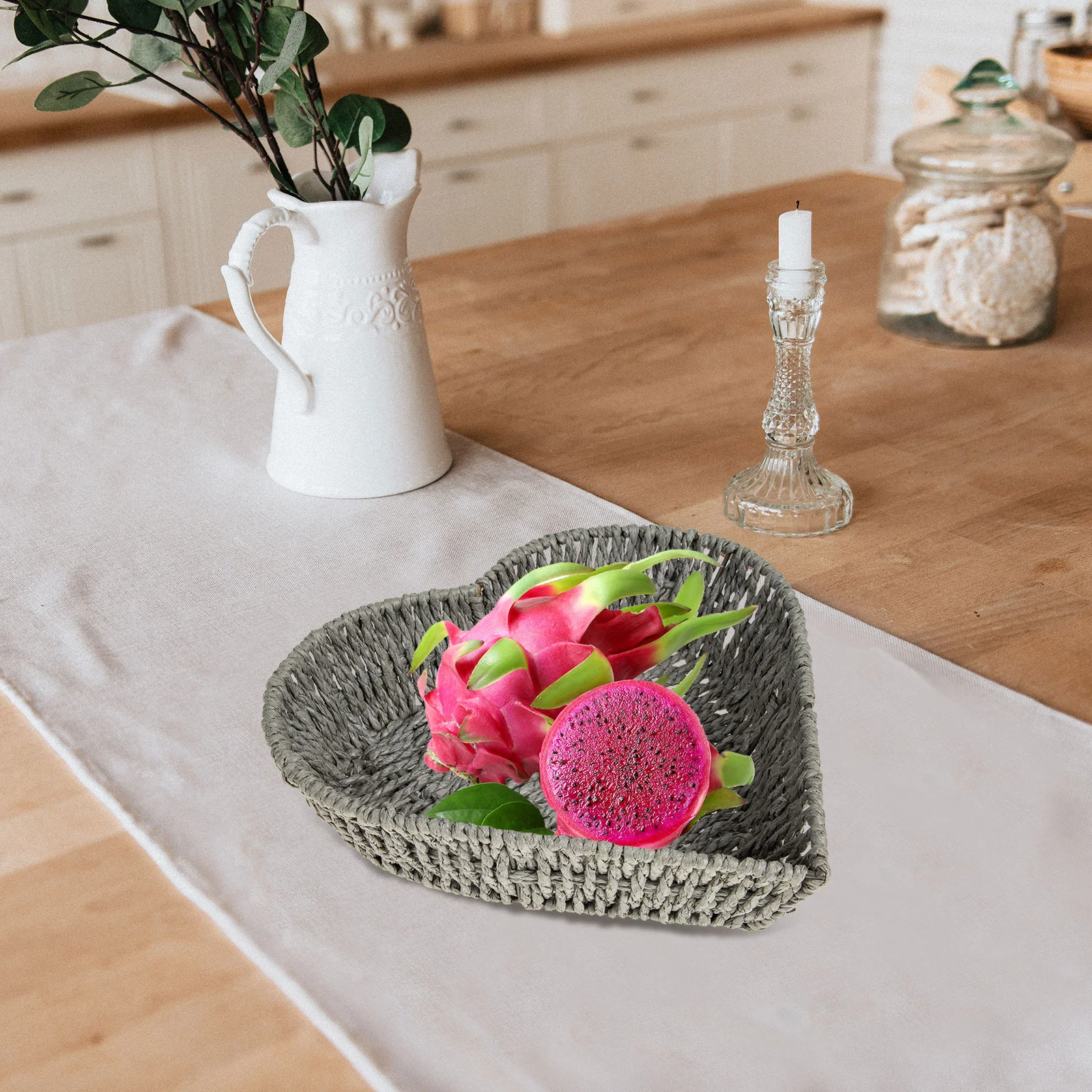 Coffee Table Decor Paper Rope Heart Basket Fruit Storage Tray Kitchen Supply Platter Desktop Dried Food Container White Miss