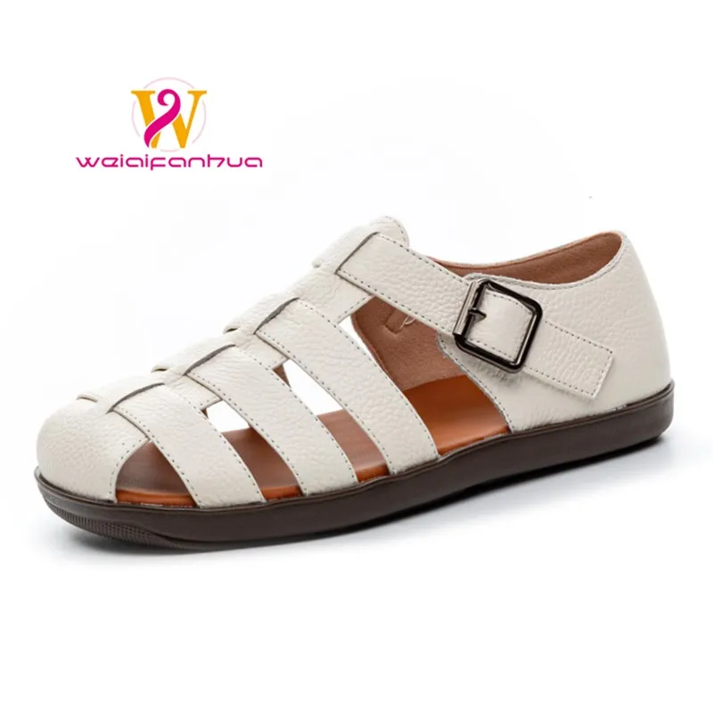 

Women's Sandals 2025 Top Layer Cowhide Flat Women's Sandals Roman Pig Cage Outside Beach Shoes Platform Sandals