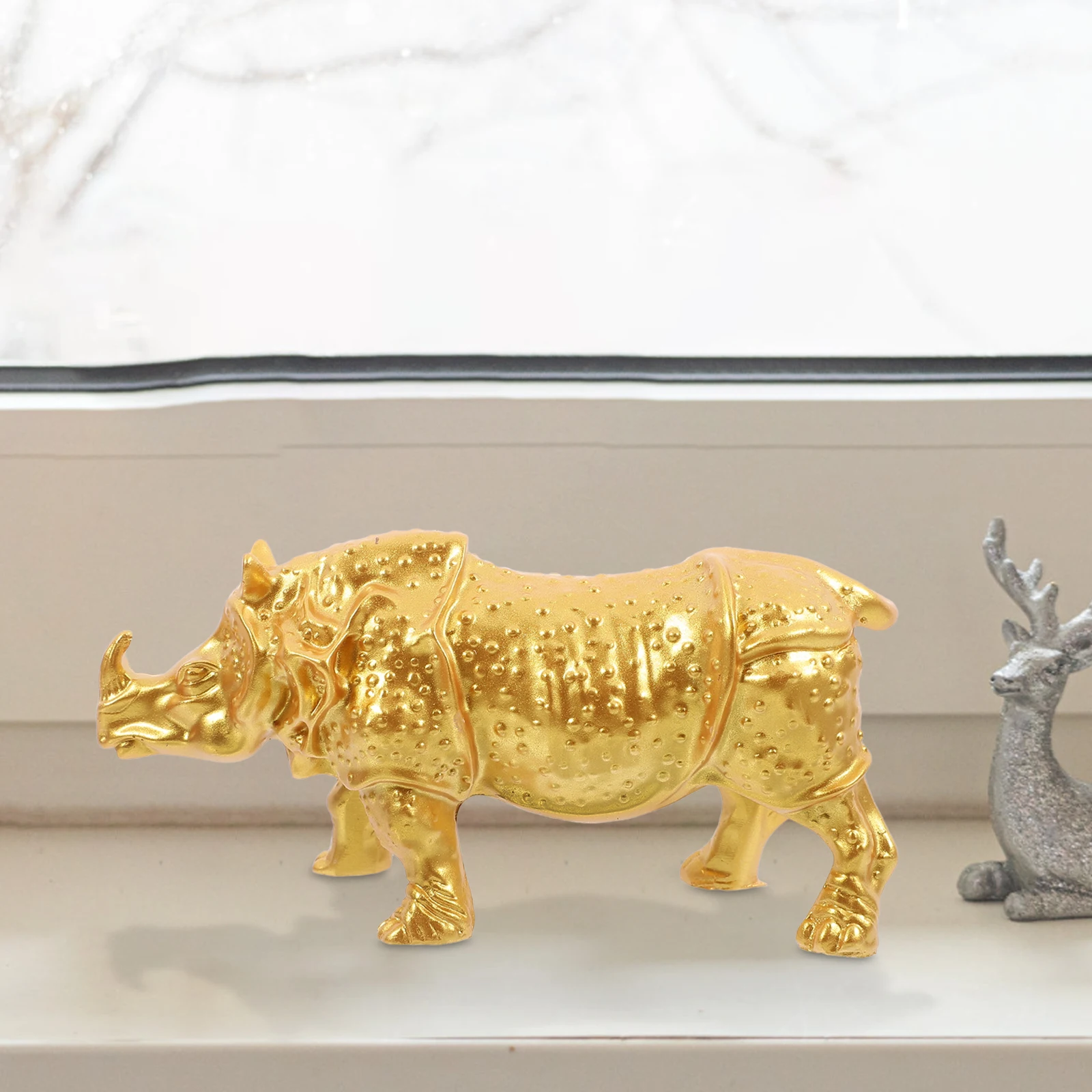 

Golden Rhinoceros Small Resin Vintage Rhinoceros Statue Animal Decor Mini Figurine Office Desk Ornament Indoor Decor