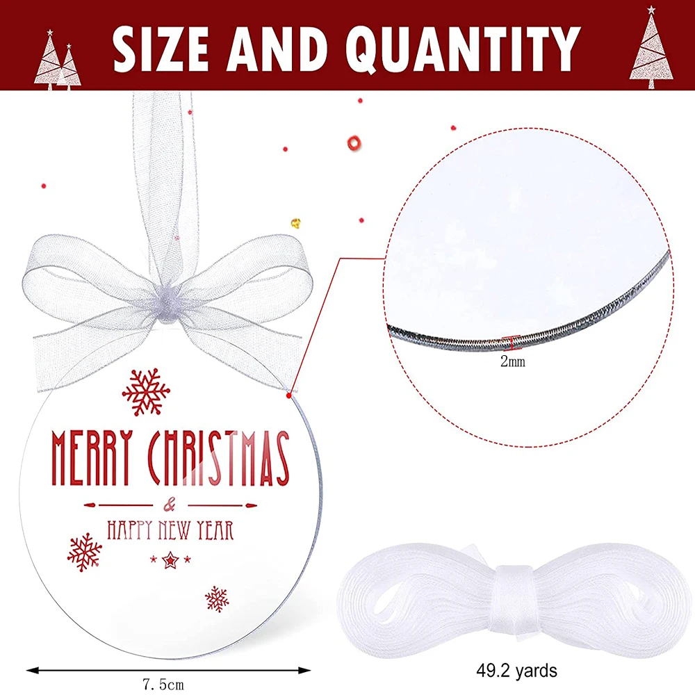 30Pcs Clear Acrylic Round Disc Blank Acrylic Circles Clear Disc Ornaments Blanks with Ribbon DIY Holiday Tags Craft Projects