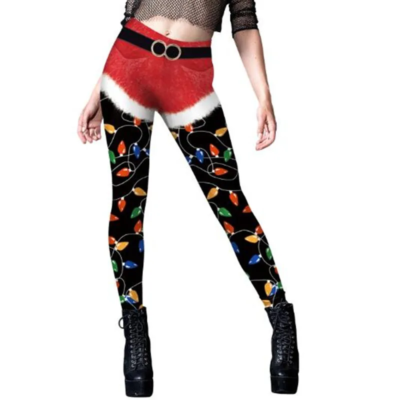 جوارب نسائية مزيفة مطبوعة لعيد الميلاد لباس ضيق غير رسمي من البوليستر اللدنة المخلوطة بخصر مطاطي من الصوف ملابس الخريف والشتاء