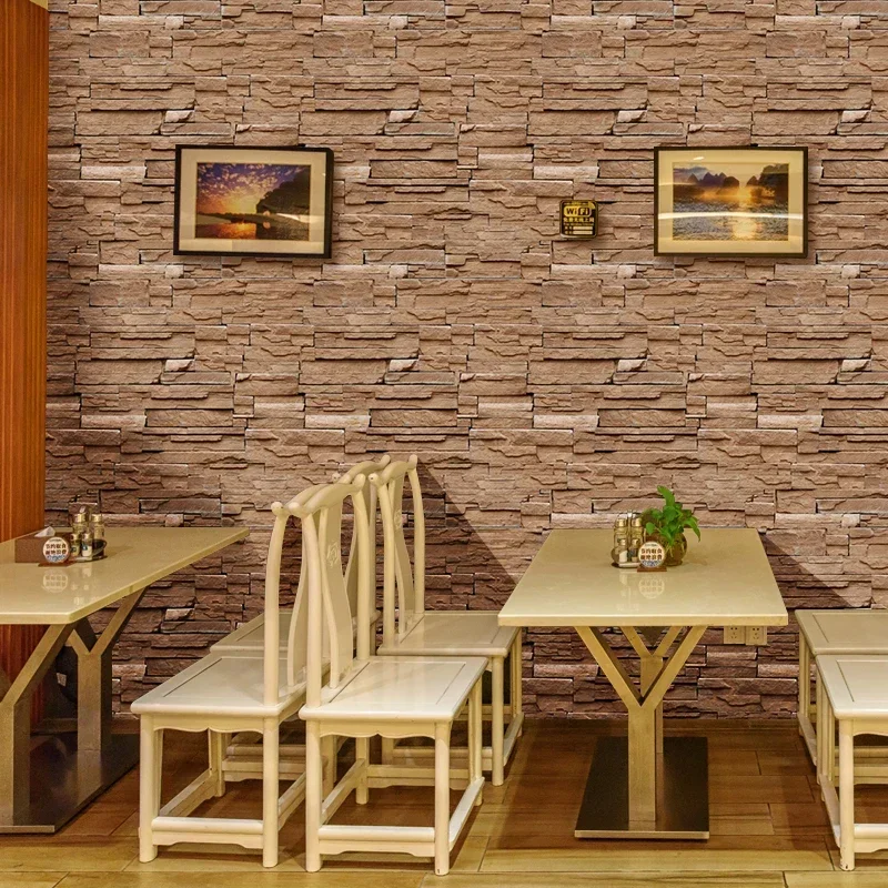 Home Decor 3D PVC Wood Grain Wall Stickers Paper Brick Stone Rustic Effect Self-adhesive Home Decor Sticker Room