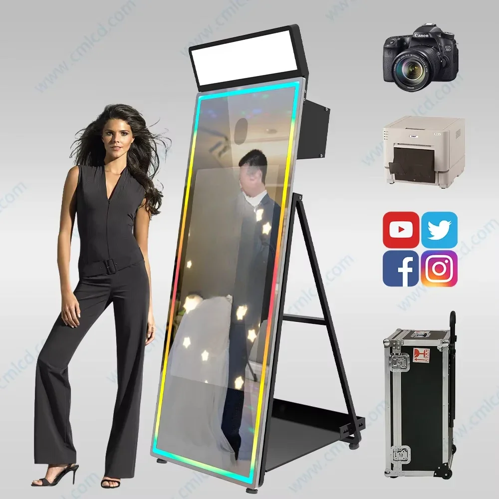 Magic Mirror Photo Booth: Stylish selfie mirror with touchscreen and Light Emitting Diode frame