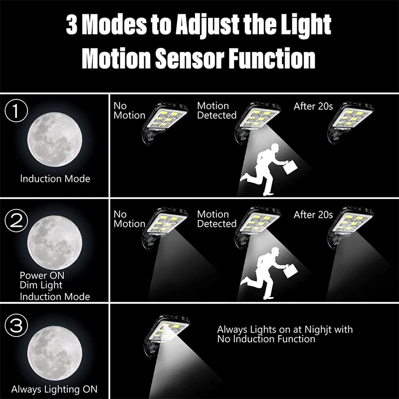 Imagem -05 - Sensor de Movimento Solar Outdoor Lights Impermeável Led 117cob Luzes da Parede de Segurança Lâmpadas de Rua com Modos Pátio Garagem Quintal pc Pcs Pcs