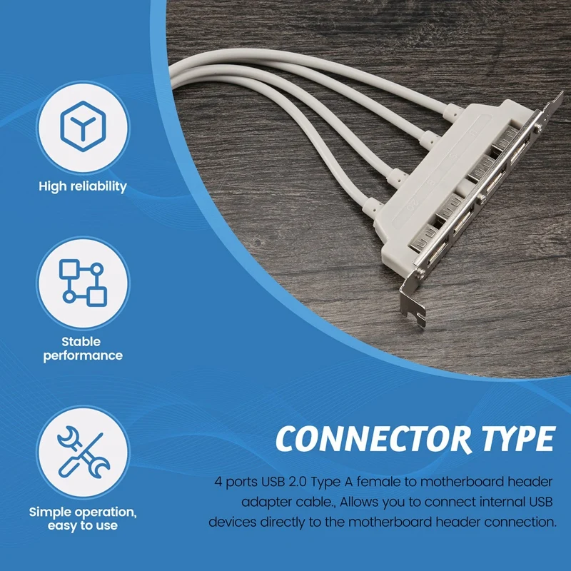 Dual Motherboard 9Pin Header To 4Port USB 2.0 Female Cable PCI Bracket