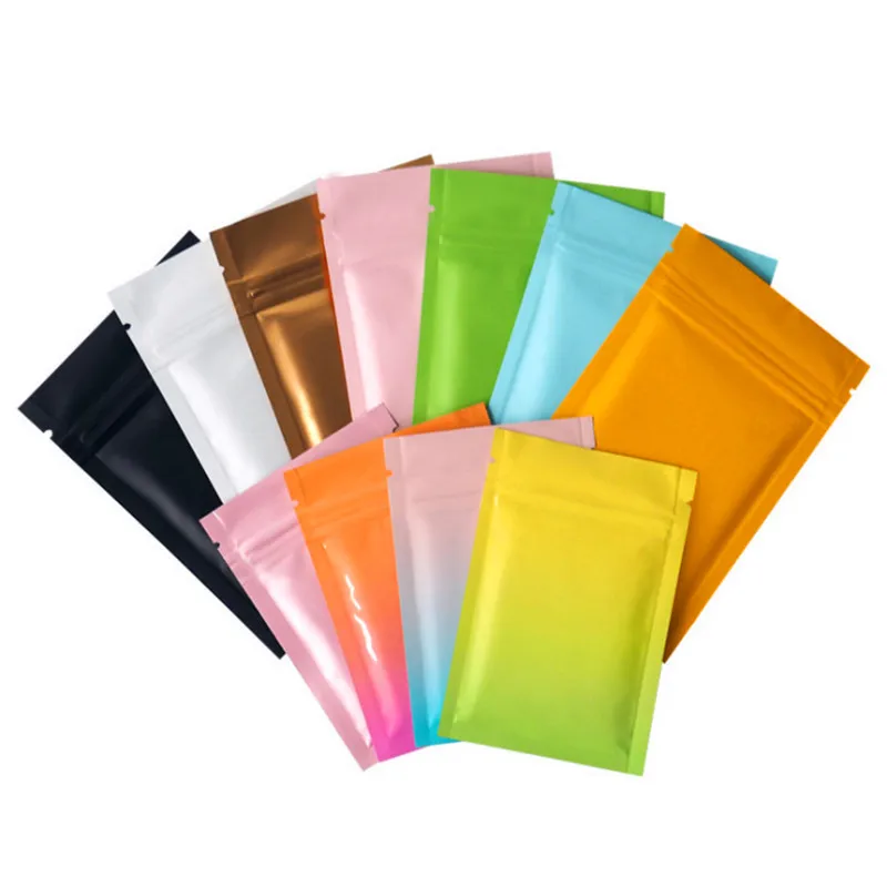 

100PCS Color Aluminum Foil Flat Bottom Ziplock Bag Resealable Snack Coffee Chocolate Spice Cereals Tea Trial Packaging Pouches