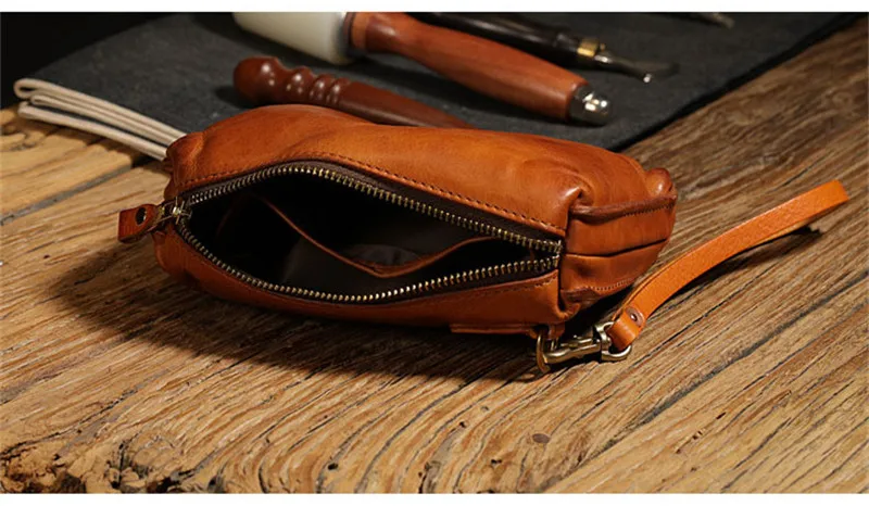 Bolsa de mão masculina de couro legítimo natural, de alta qualidade, casual, simples, artesanal, vintage, couro de vaca real, carteira de telefone para adolescentes