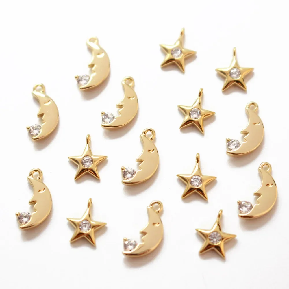 4PCS 18K Gold Plated Pentagram Moon Shape Diy Earrings Supplies Jewelry Findings Components Pendant Material Accessories